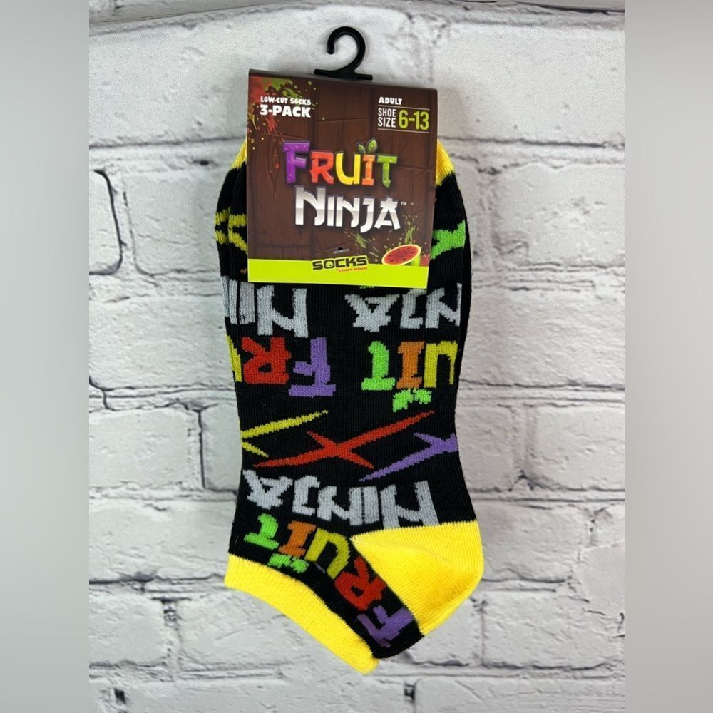 CrazyUniverse Fruit Ninja Logo Socks By Crazy Boxer 3 Pack Low‎ Cut Adult 6-13